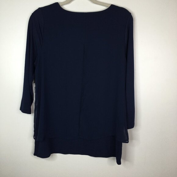 Chico’s Easywear Double Layer Top Split Deep Navy - Picture 8 of 12